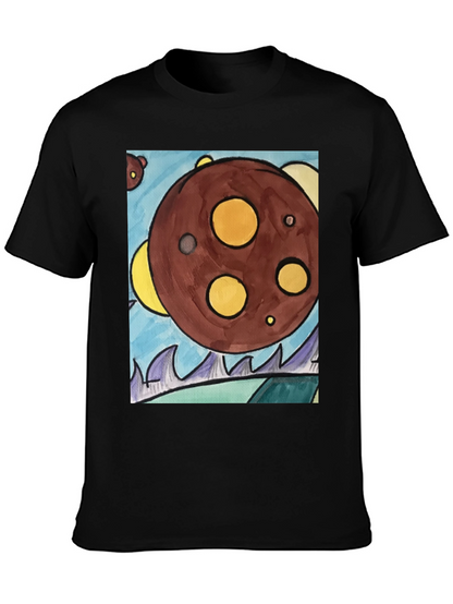 Cartoon Planet Graphic T-Shirt - Black Cotton Tee