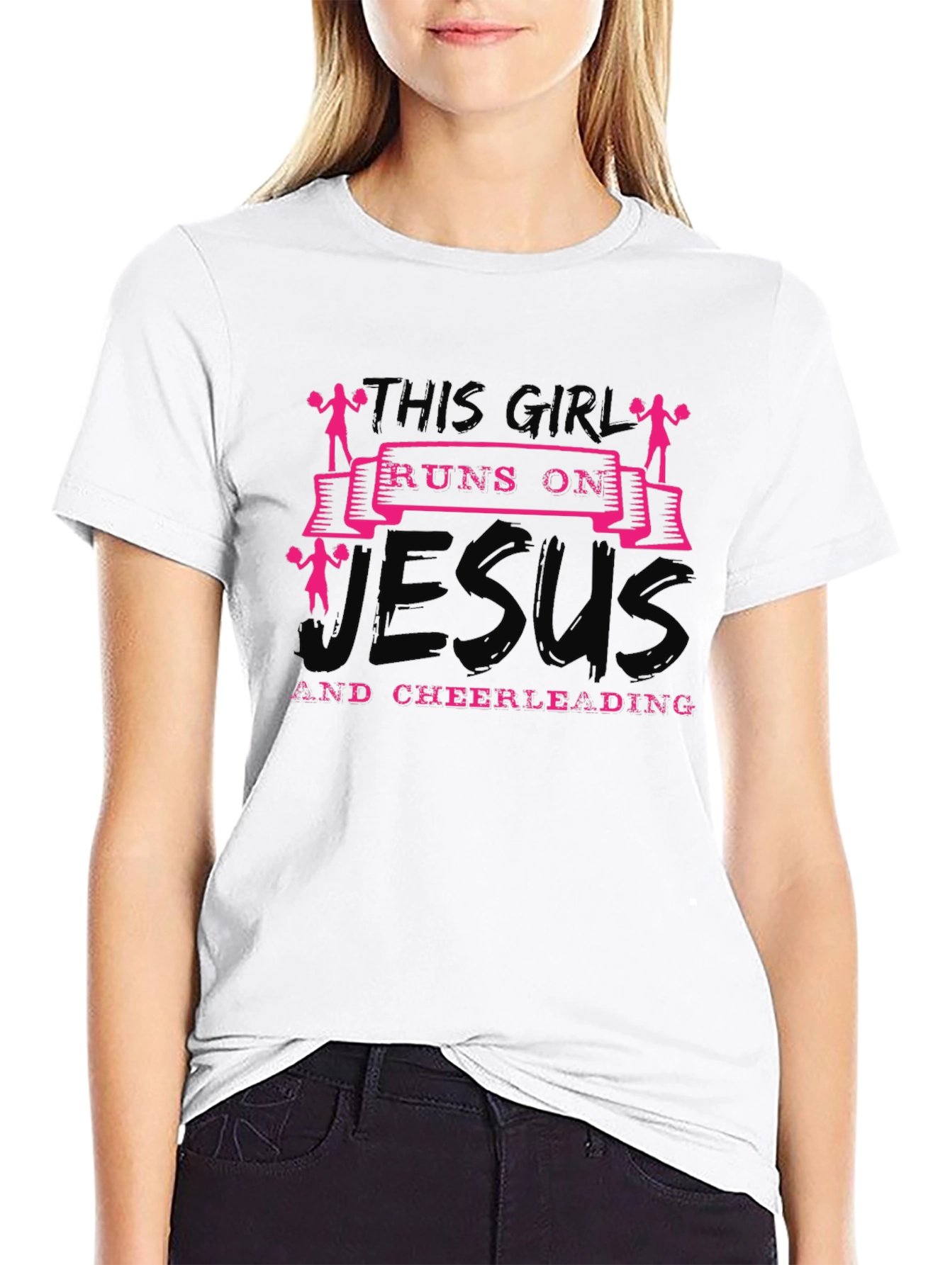 This Girl Runs on Jesus and Cheerleading T-Shirt
