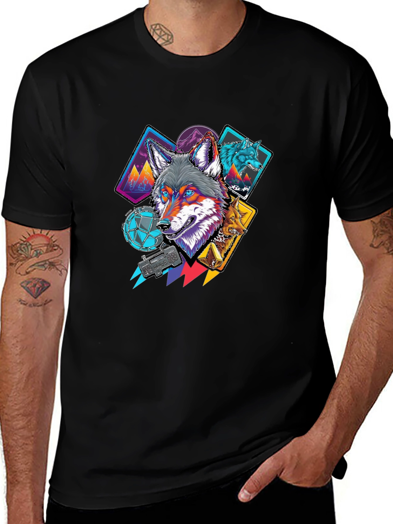 Wolf Graphic Print Black Tee
