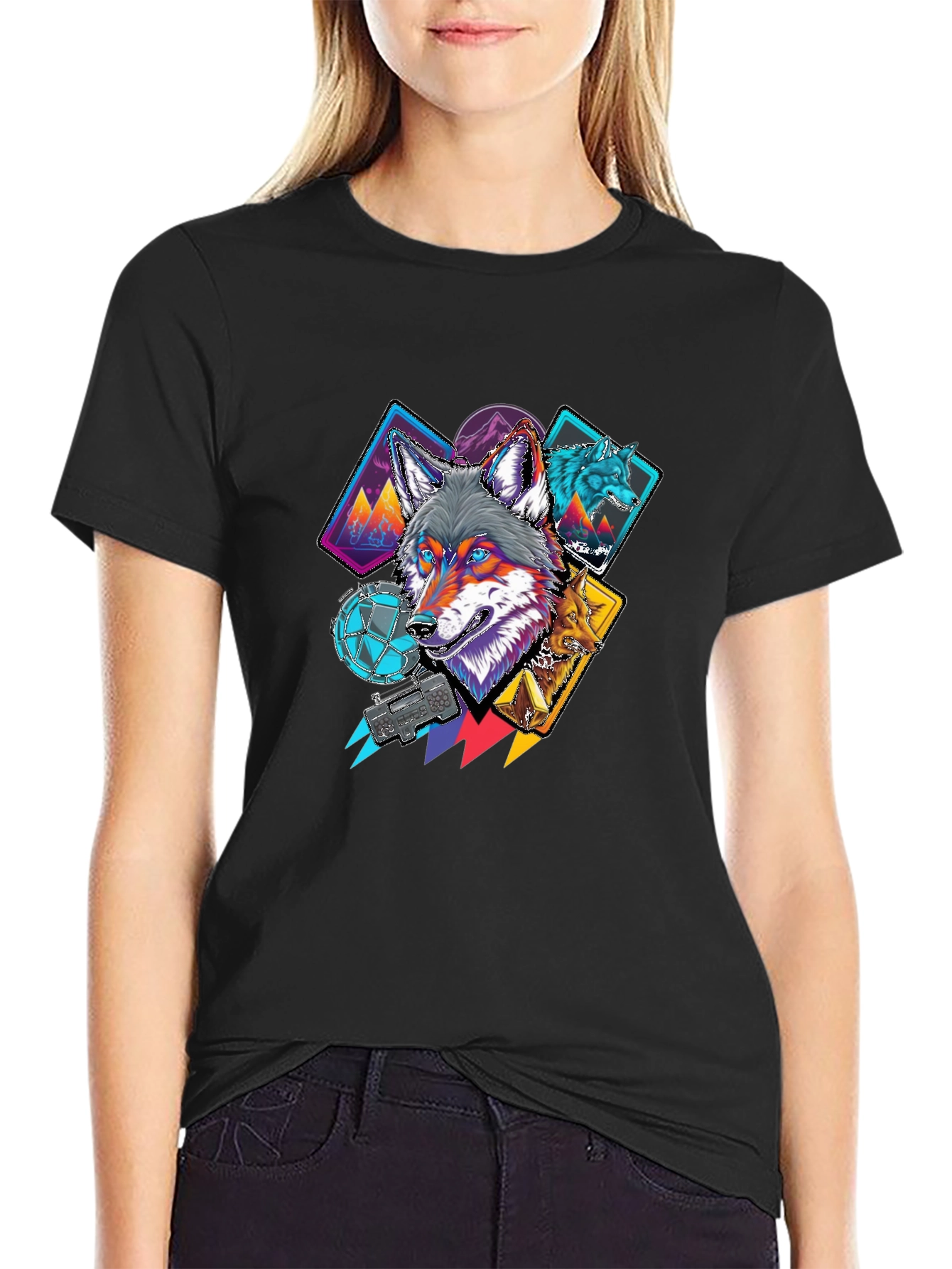 Wolf Graphic Print Black Tee