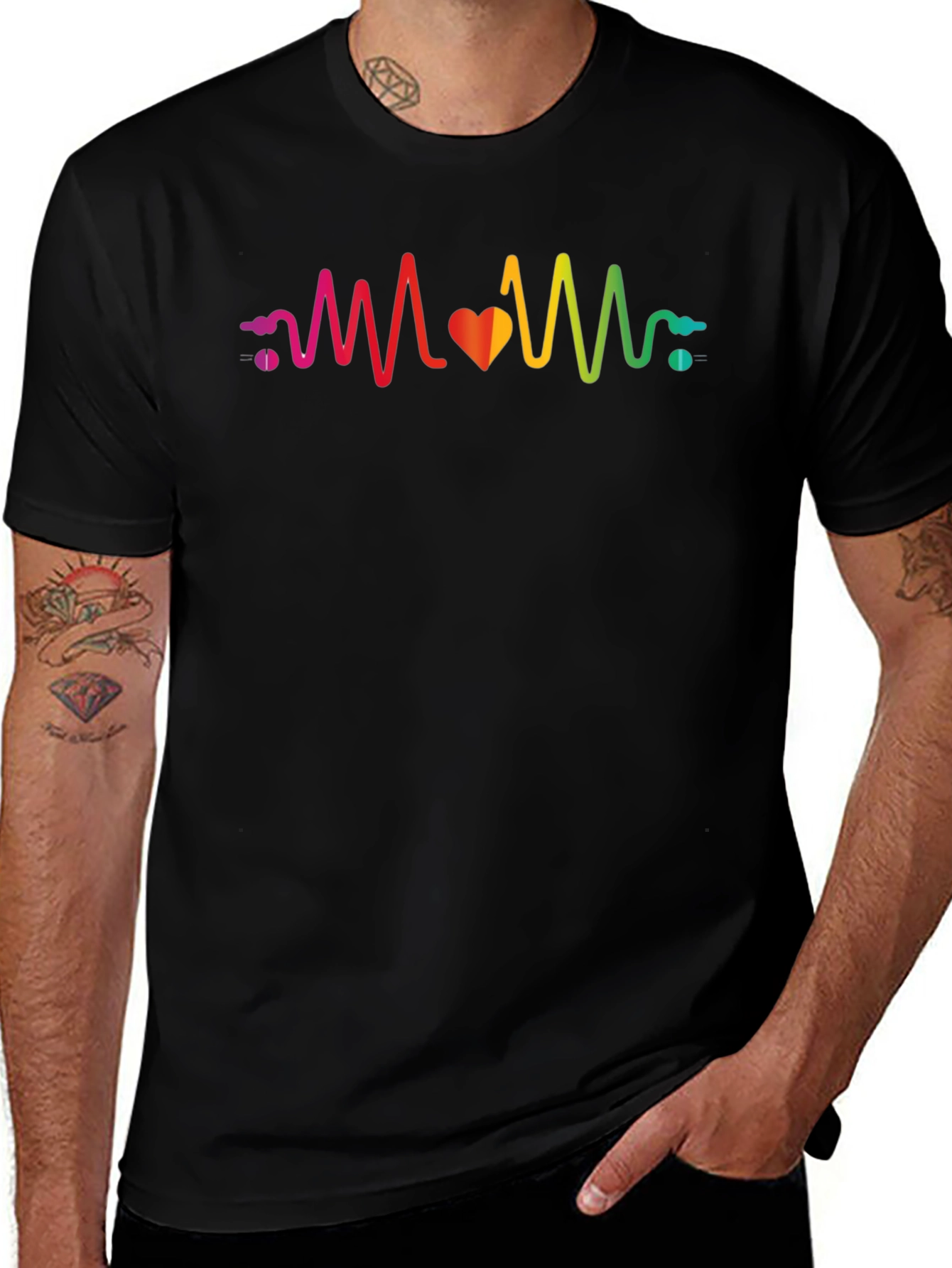 Rainbow Heartbeat Graphic T-Shirt - Stylish & Unique
