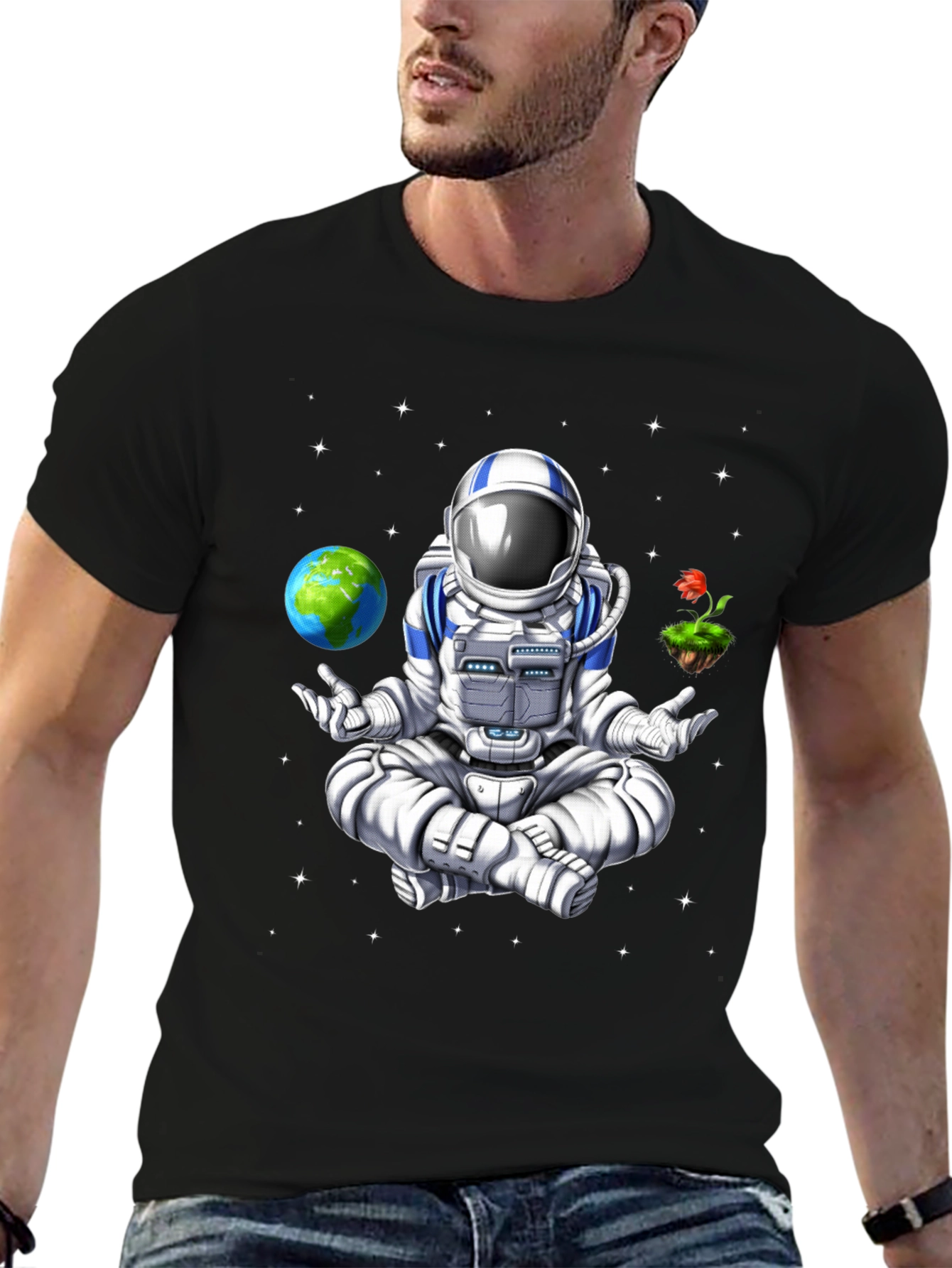 Meditating Astronaut Graphic T-Shirt