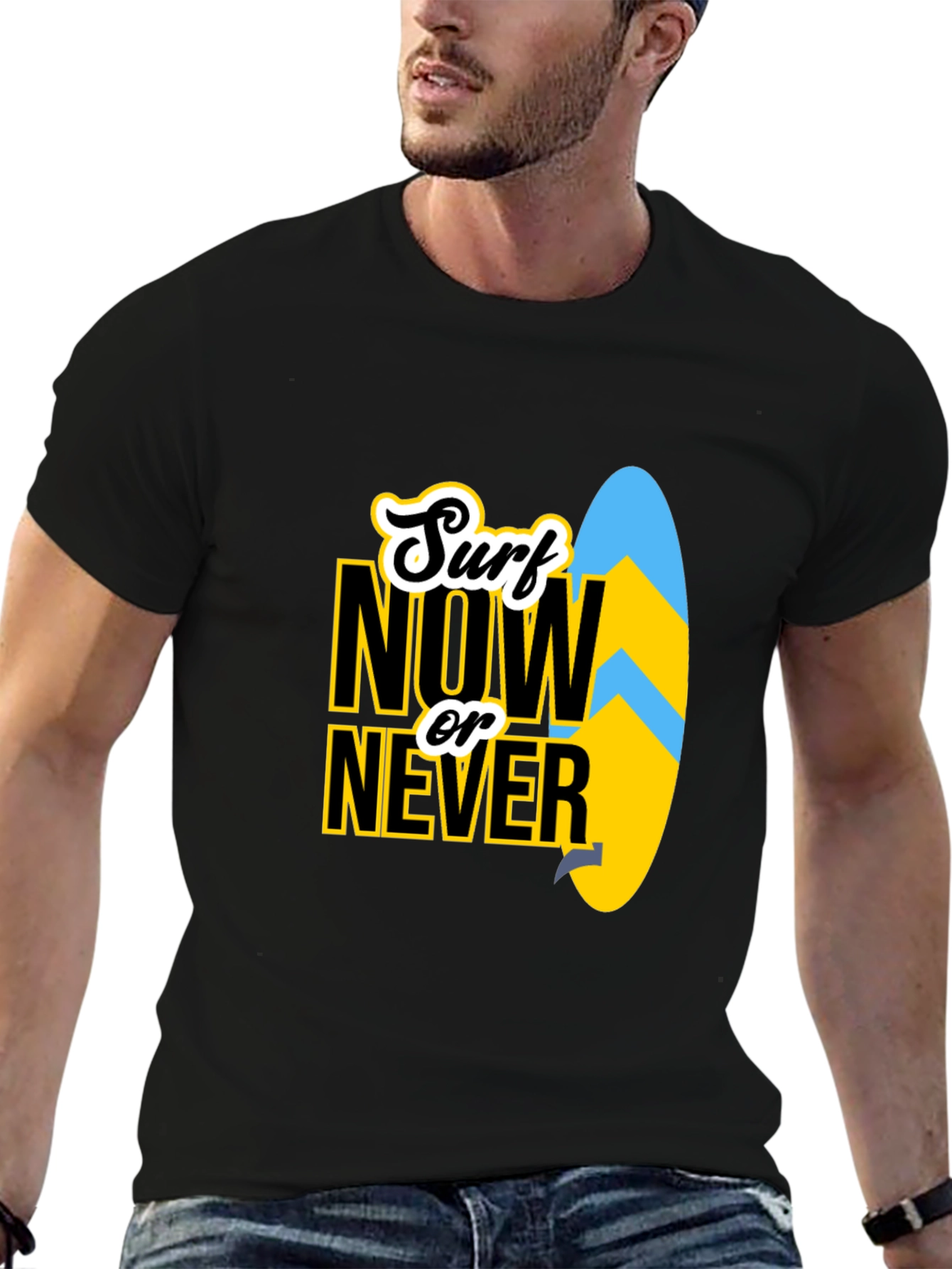 Surf Now Or Never Black T-Shirt