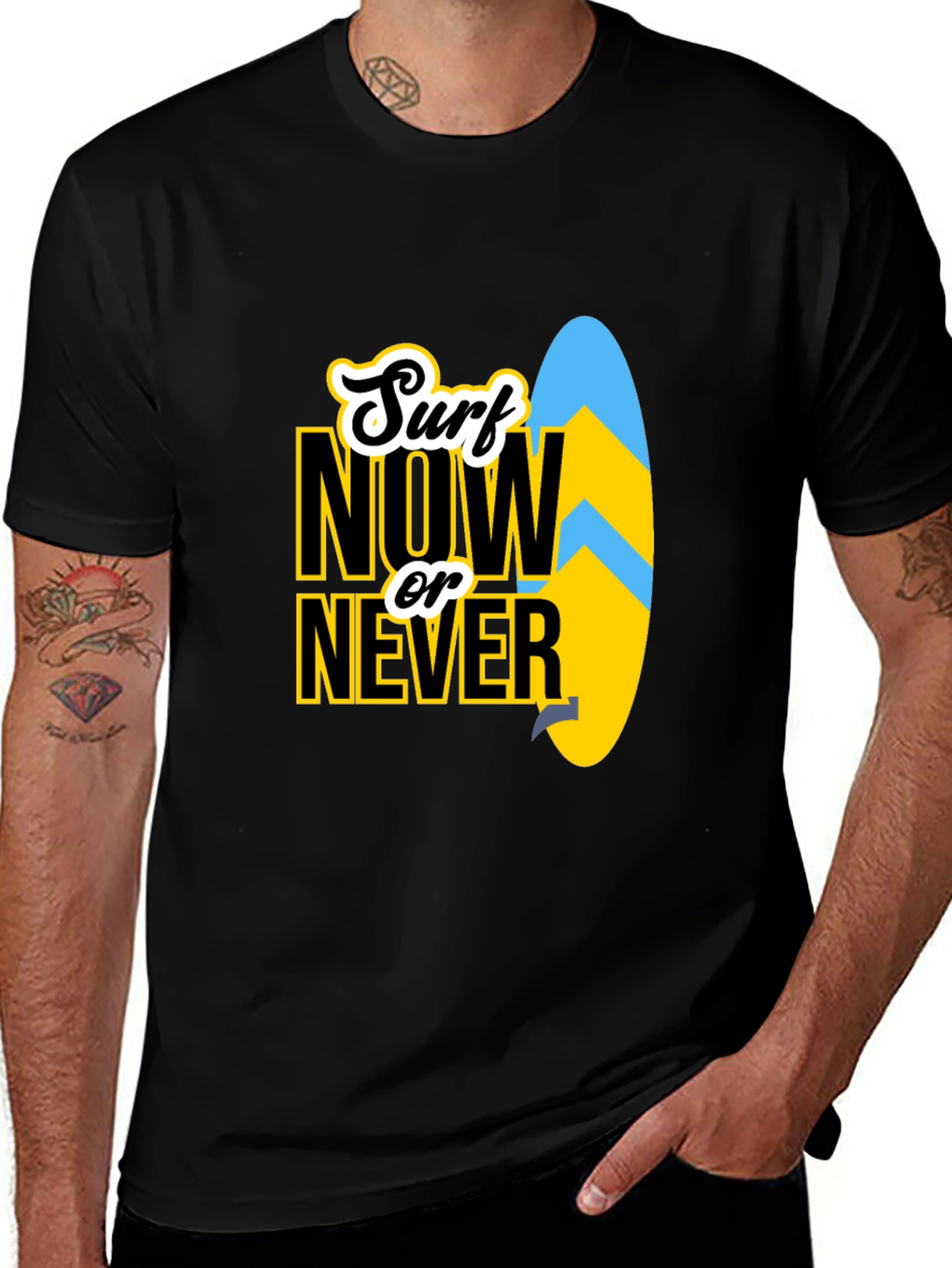 Surf Now Or Never Black T-Shirt