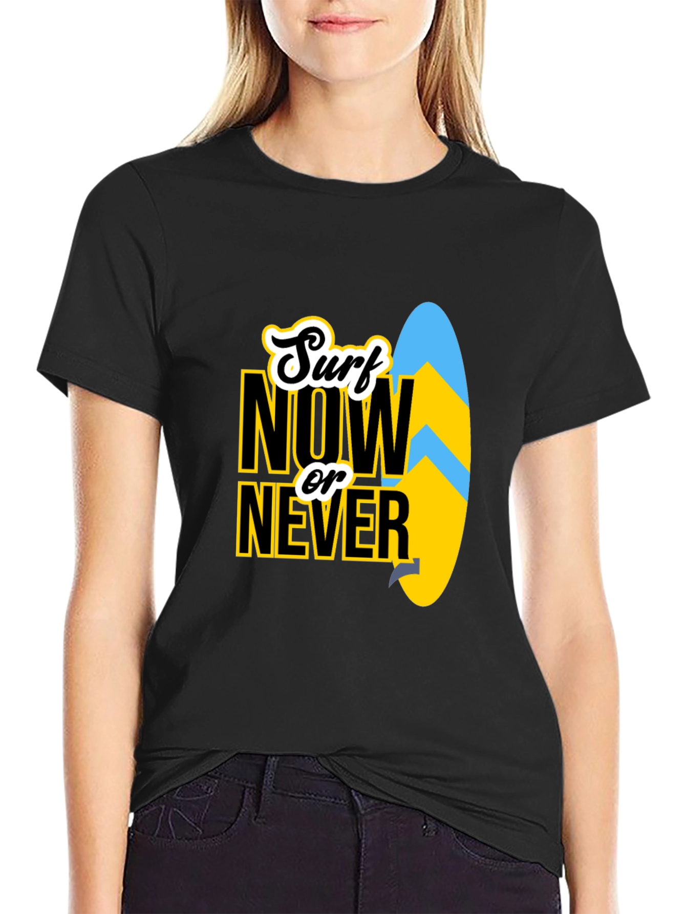 Surf Now Or Never Black T-Shirt