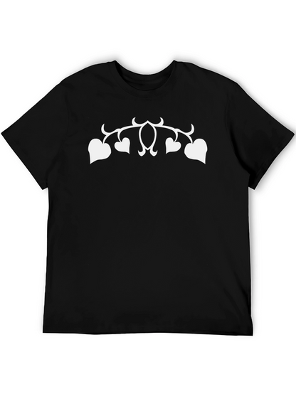 Black T-Shirt with White Heart Vines Design