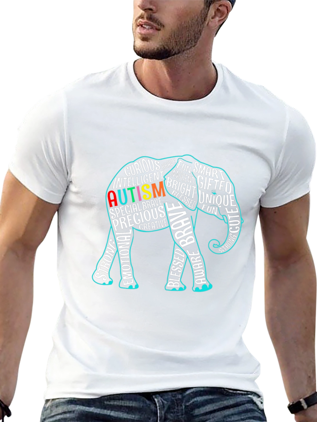 Autism Awareness Elephant Graphic Tee Shirt
