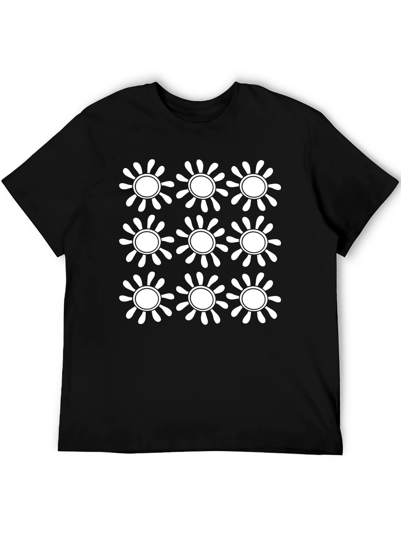 Retro Floral Pattern Black T-Shirt