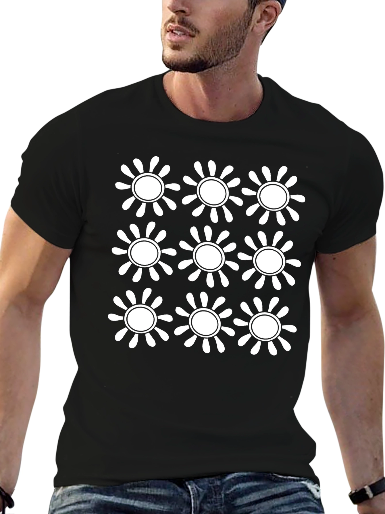 Retro Floral Pattern Black T-Shirt