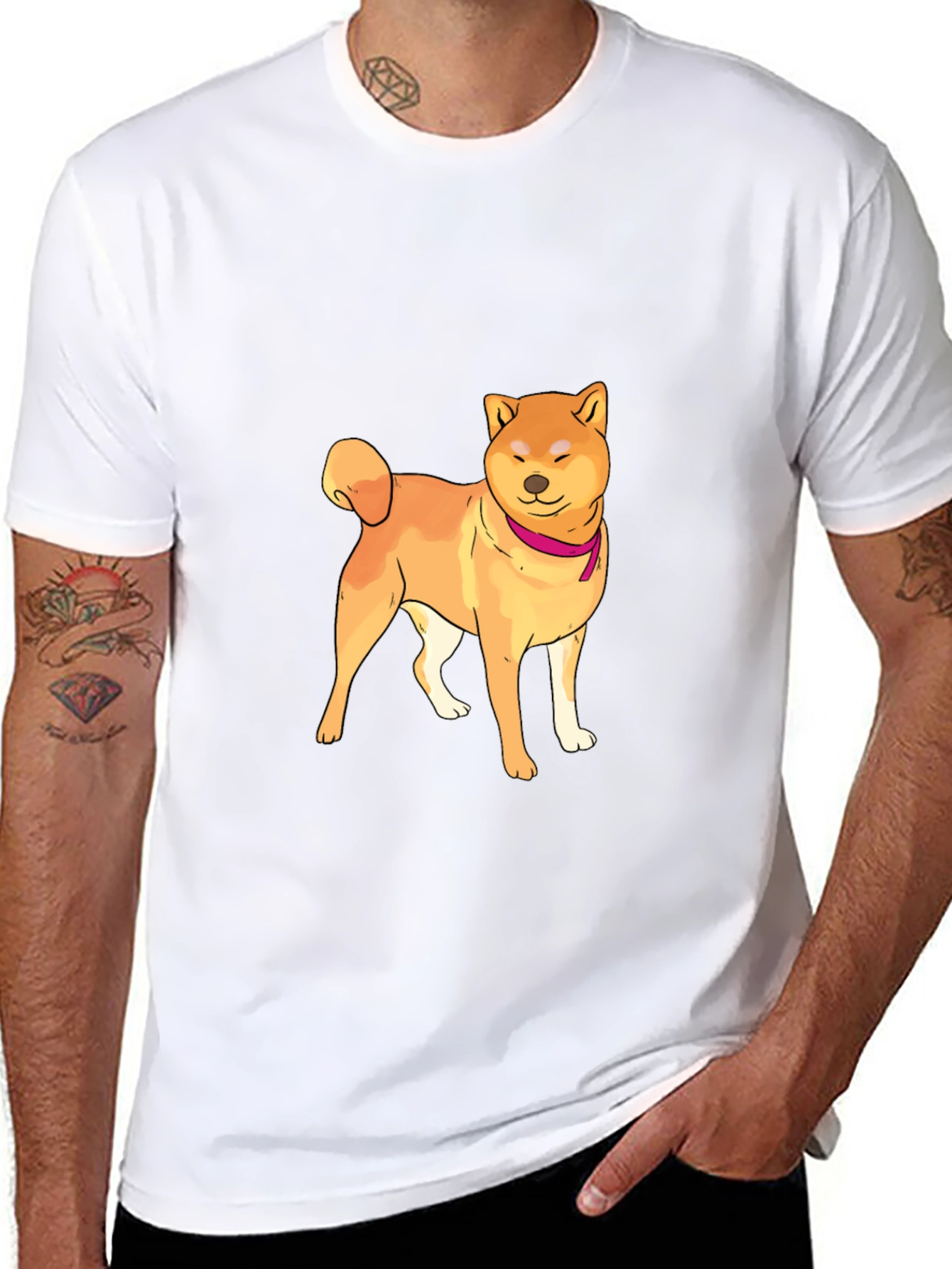 Shiba Inu Graphic Tee - Mens Black Crew Neck