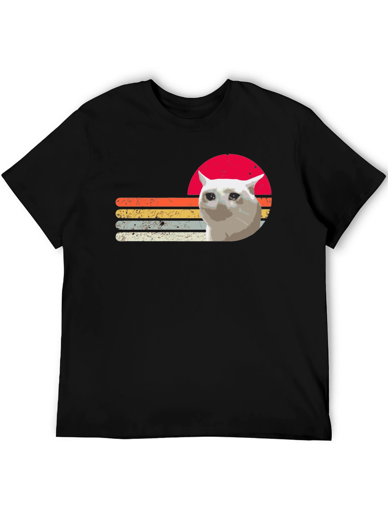 Sad Cat Retro Sunset T-Shirt - Funny Meme Tee