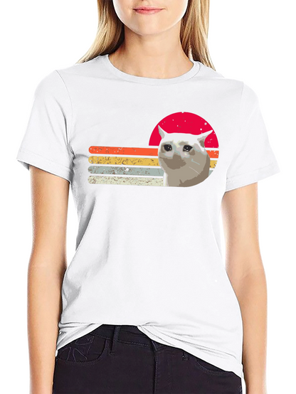 Sad Cat Retro Sunset T-Shirt - Funny Meme Tee