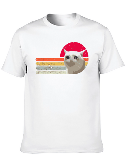 Sad Cat Retro Sunset T-Shirt - Funny Meme Tee