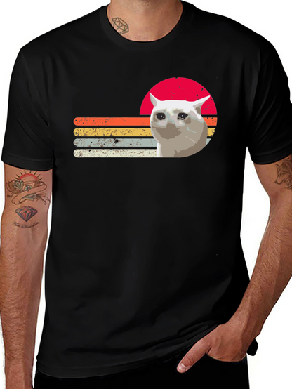 Sad Cat Retro Sunset T-Shirt - Funny Meme Tee