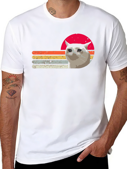 Sad Cat Retro Sunset T-Shirt - Funny Meme Tee