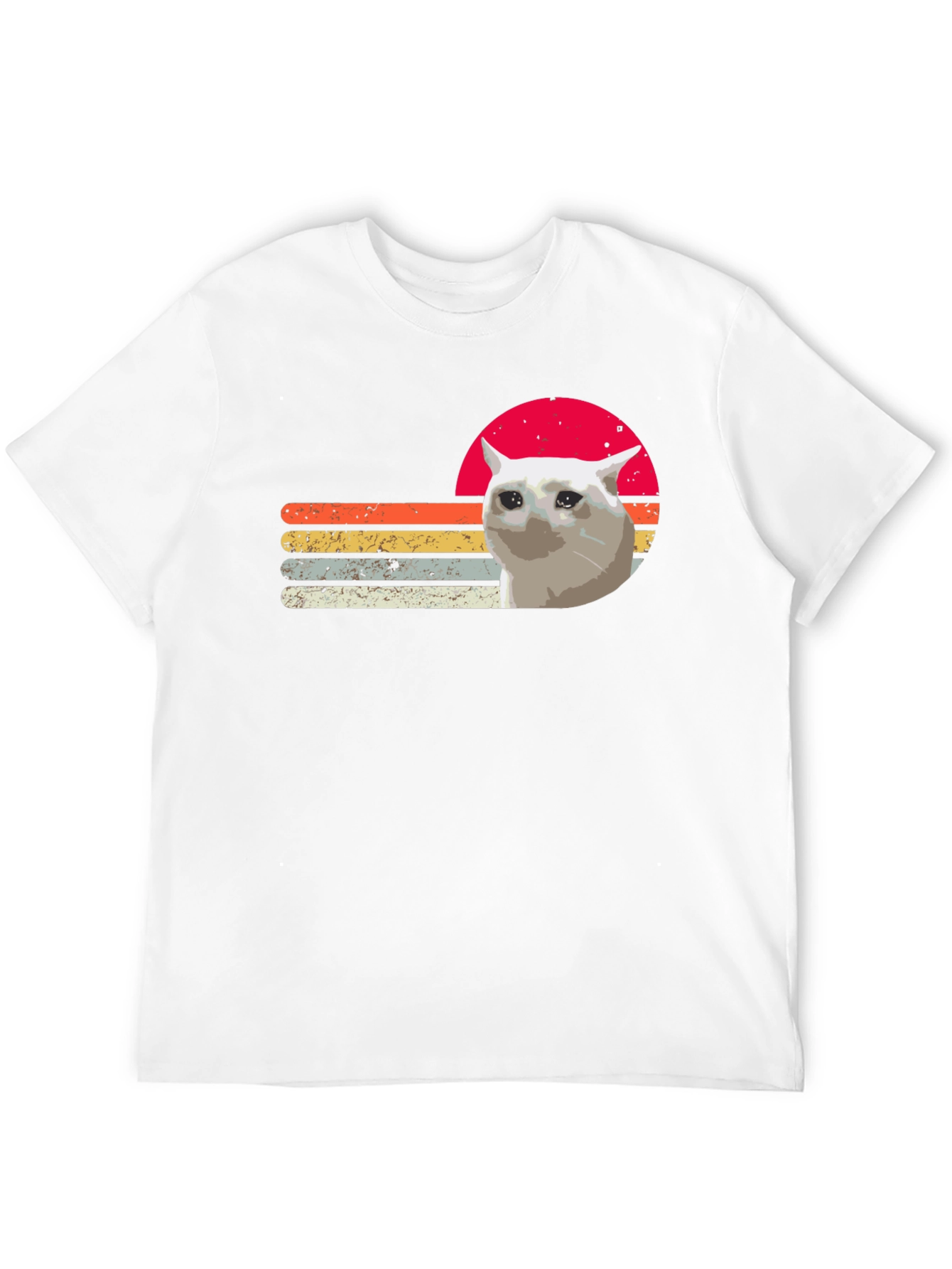 Sad Cat Retro Sunset T-Shirt - Funny Meme Tee