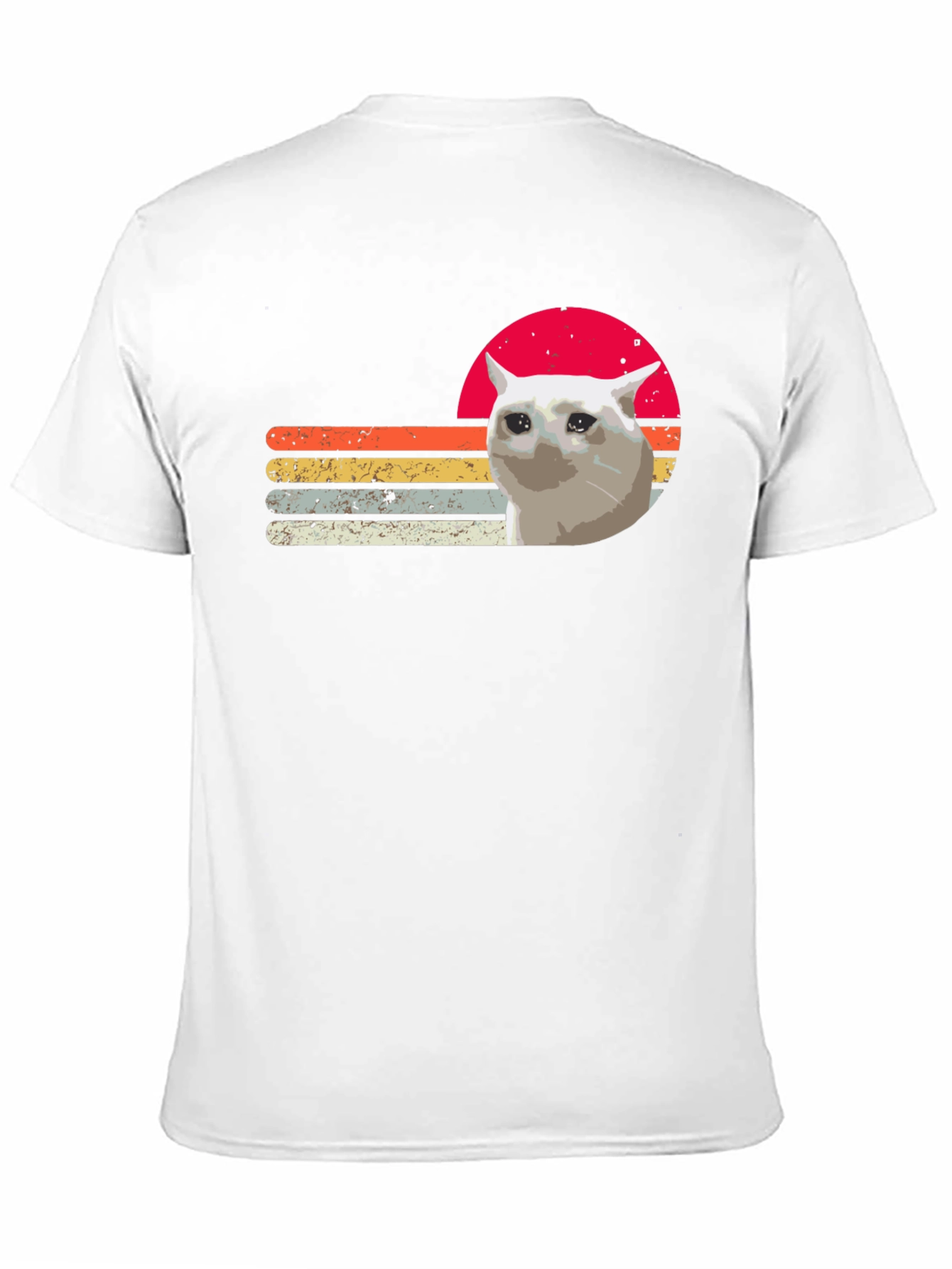 Sad Cat Retro Sunset T-Shirt - Funny Meme Tee