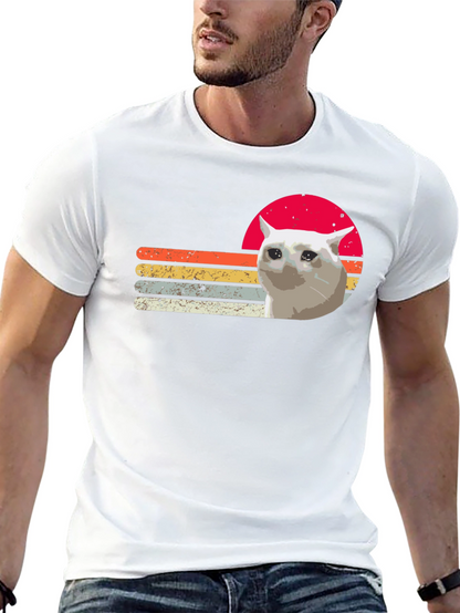 Sad Cat Retro Sunset T-Shirt - Funny Meme Tee