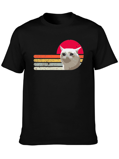 Sad Cat Retro Sunset T-Shirt - Funny Meme Tee