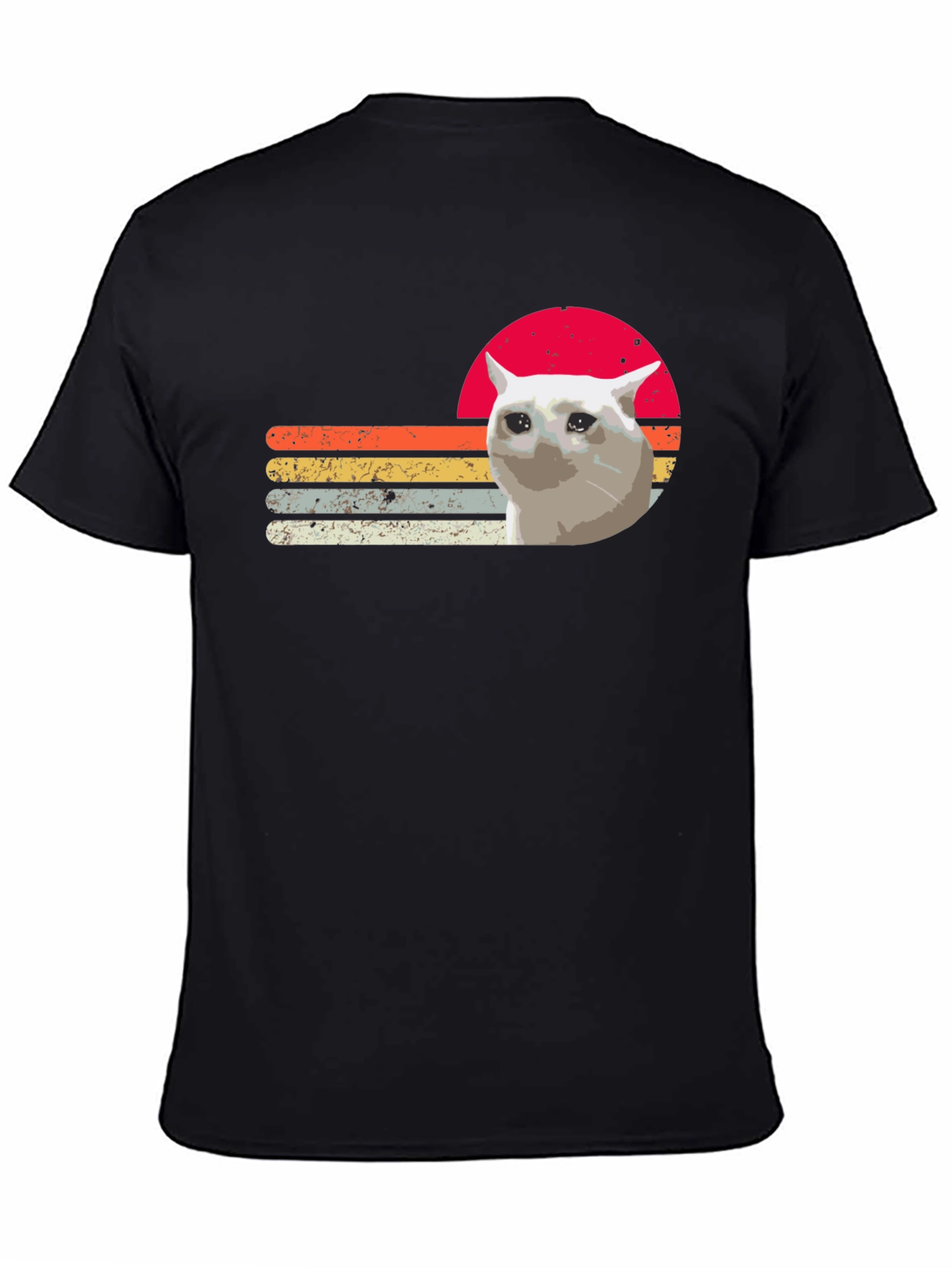 Sad Cat Retro Sunset T-Shirt - Funny Meme Tee