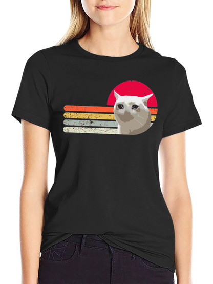 Sad Cat Retro Sunset T-Shirt - Funny Meme Tee