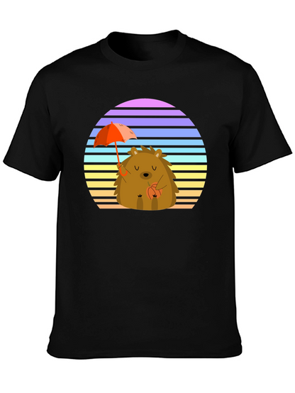 Cute Hedgehog T-Shirt with Retro Sunset Design