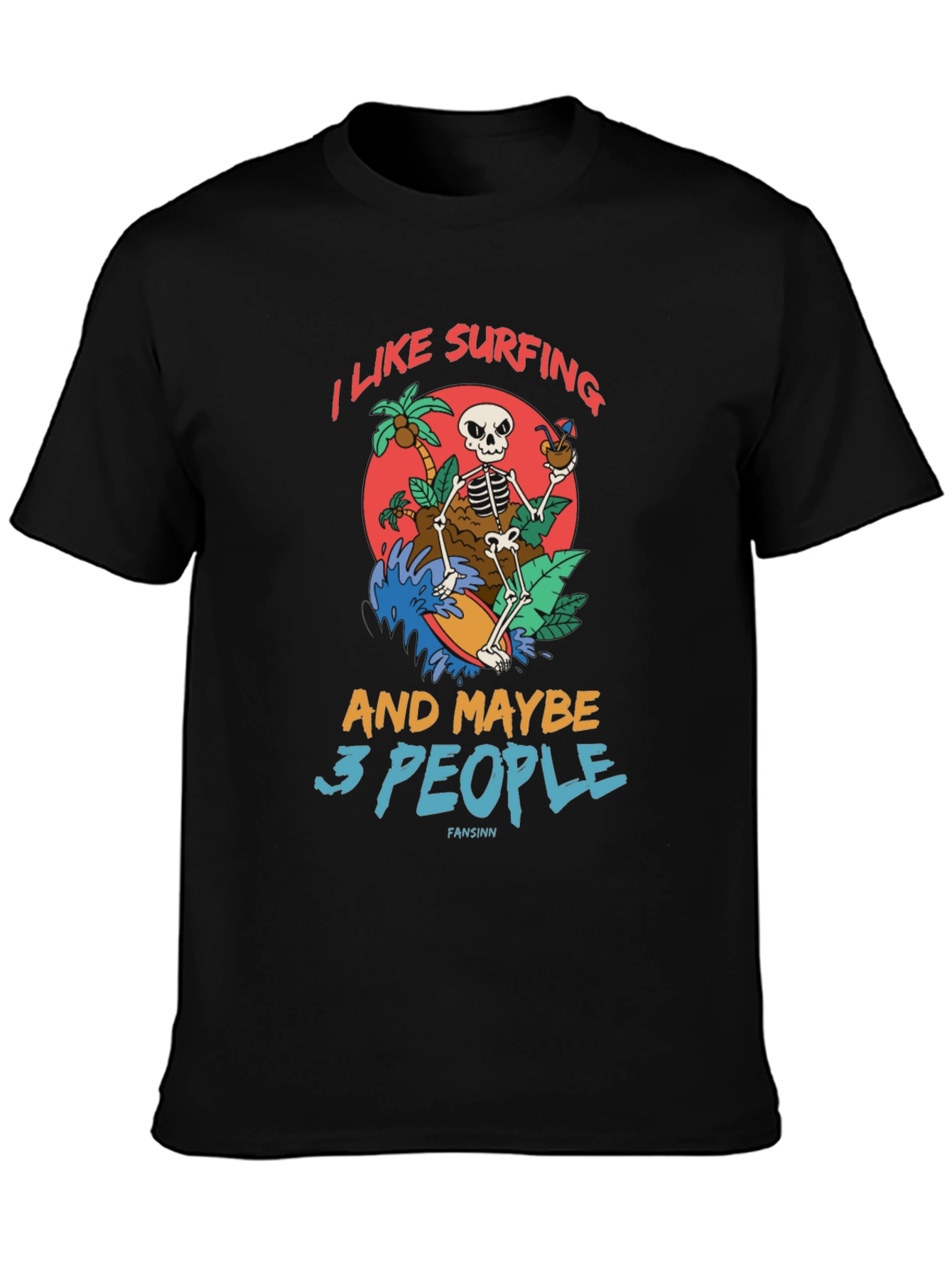 Humorous Skeleton Surfing Graphic Tee