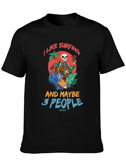 Humorous Skeleton Surfing Graphic Tee