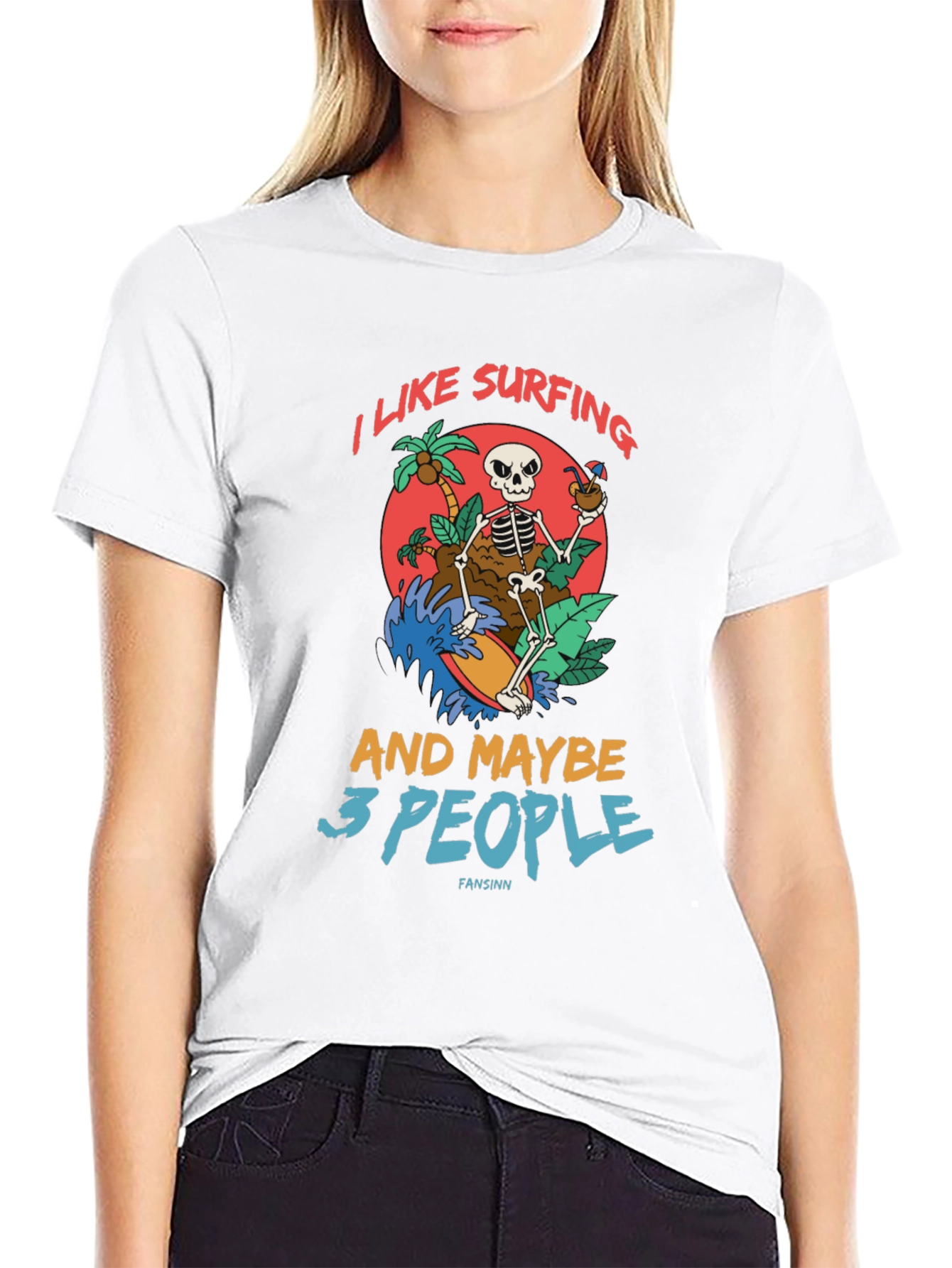 Humorous Skeleton Surfing Graphic Tee