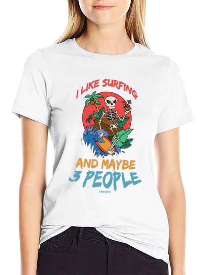 Humorous Skeleton Surfing Graphic Tee