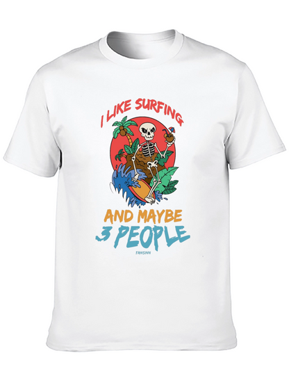 Humorous Skeleton Surfing Graphic Tee