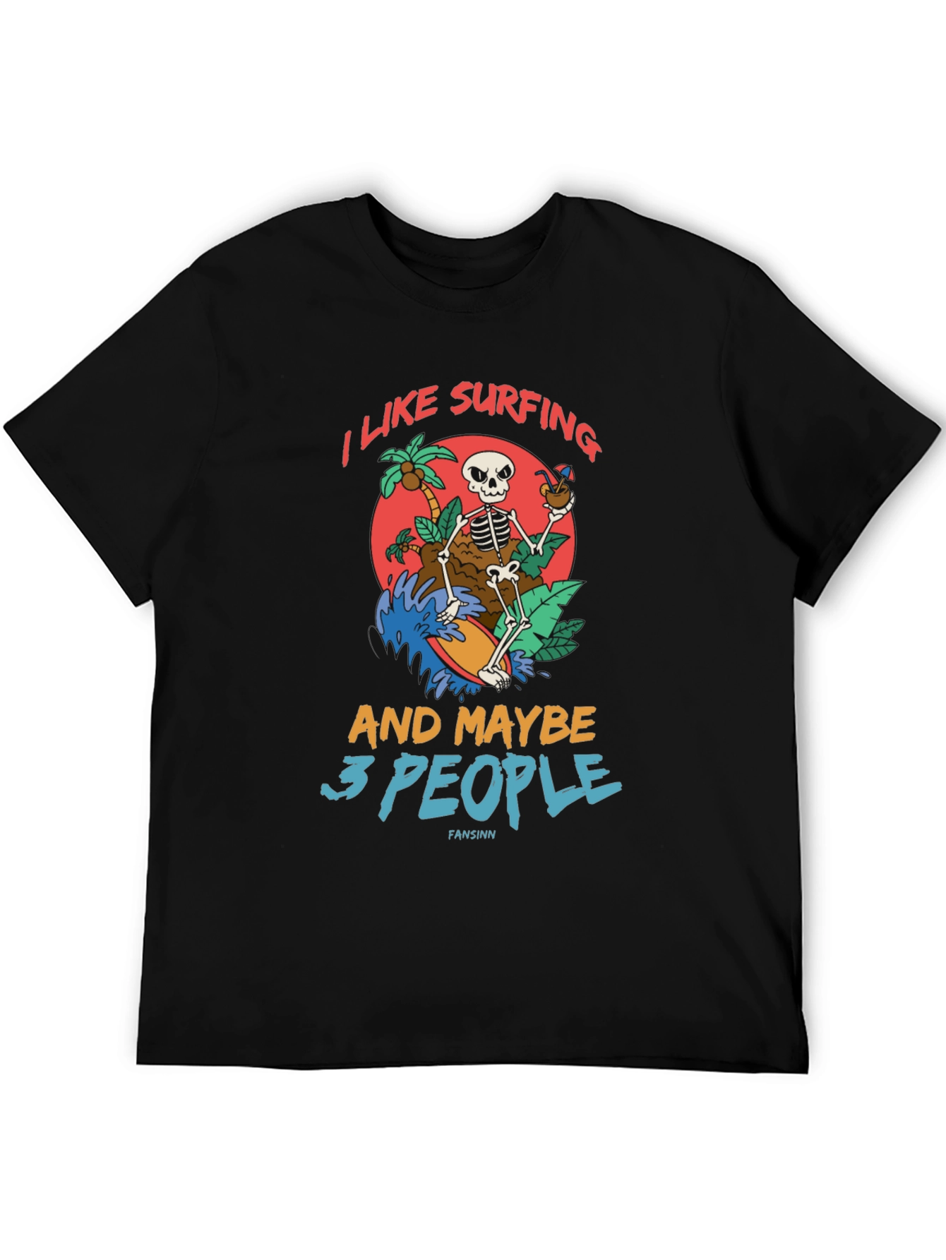 Humorous Skeleton Surfing Graphic Tee