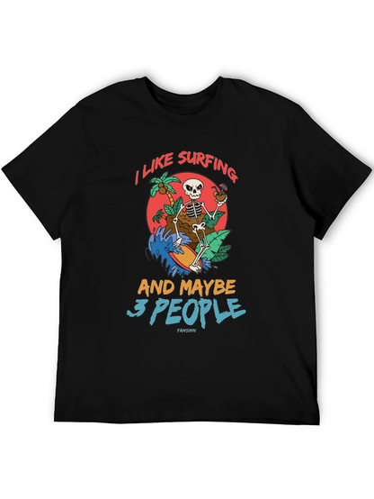 Humorous Skeleton Surfing Graphic Tee