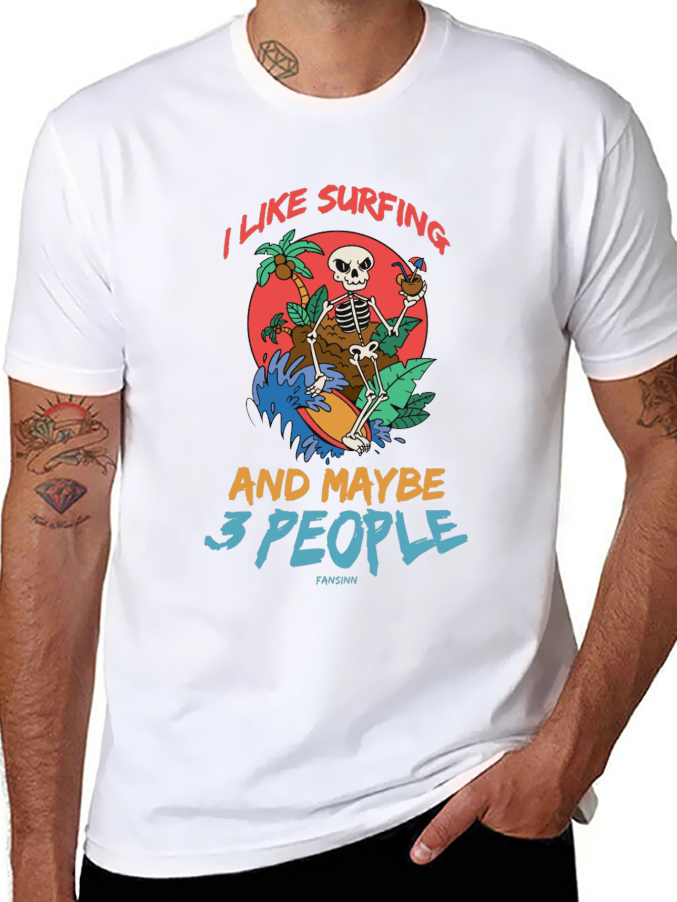 Humorous Skeleton Surfing Graphic Tee