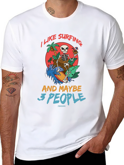 Humorous Skeleton Surfing Graphic Tee