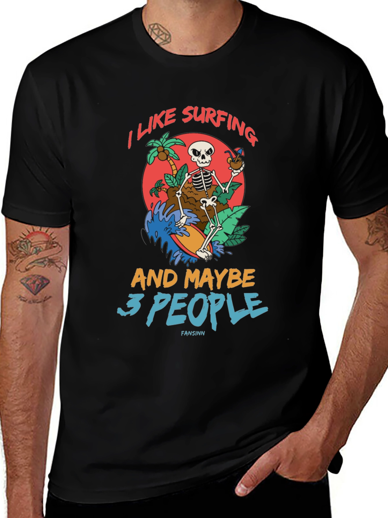 Humorous Skeleton Surfing Graphic Tee