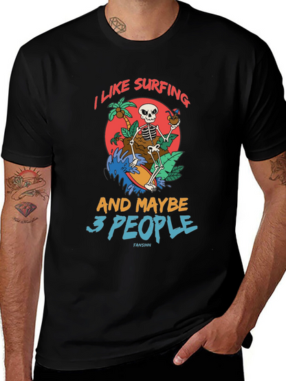 Humorous Skeleton Surfing Graphic Tee