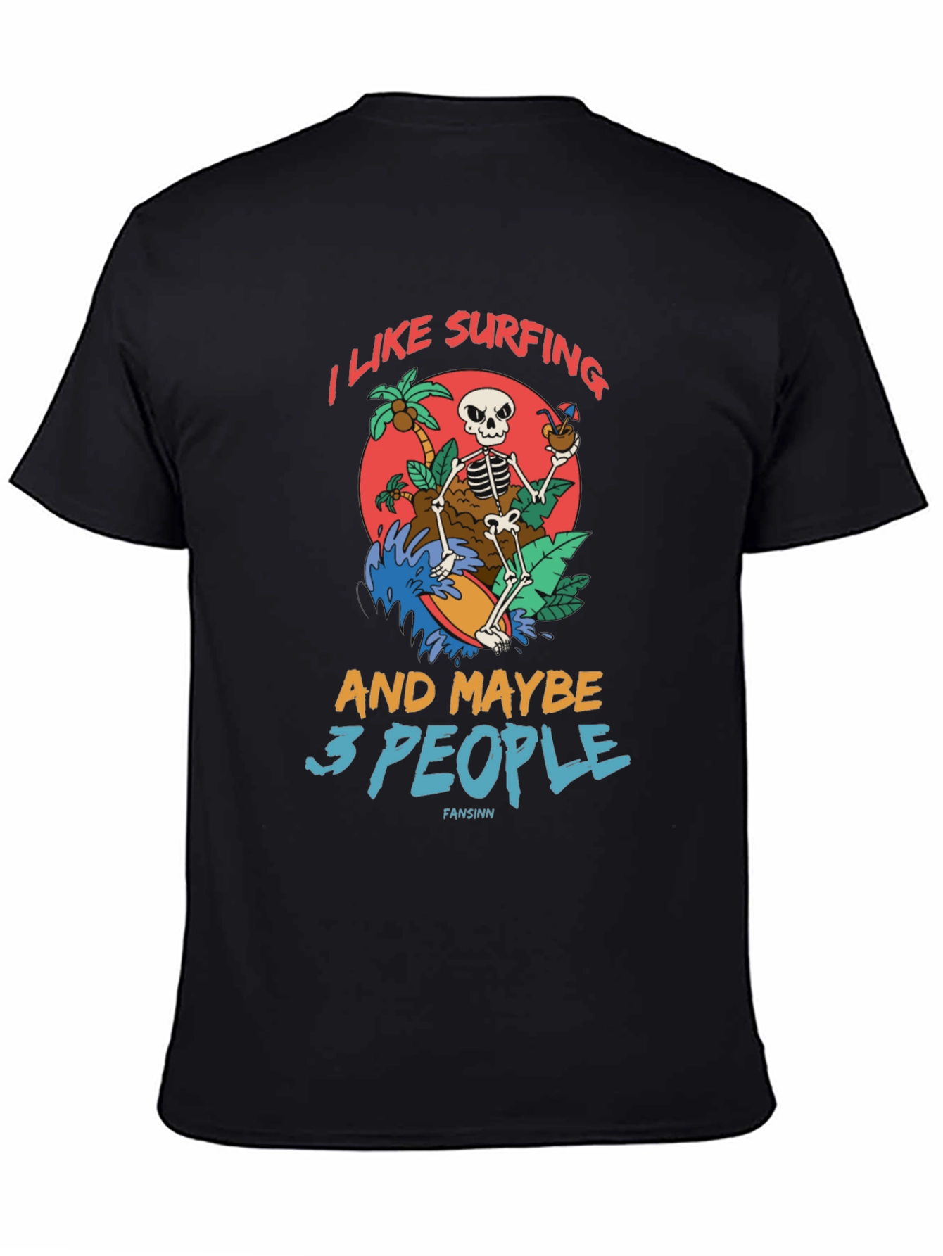Humorous Skeleton Surfing Graphic Tee