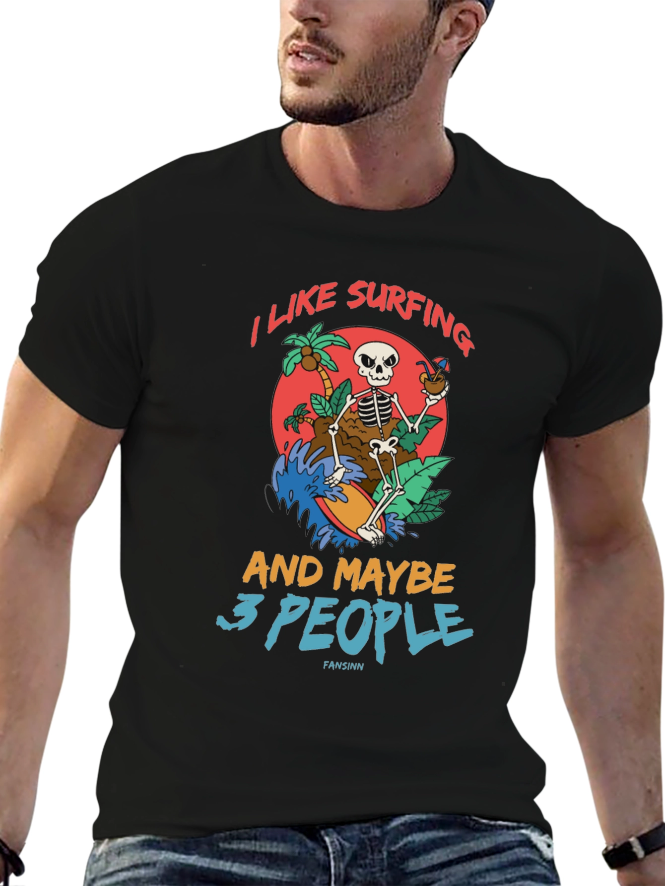 Humorous Skeleton Surfing Graphic Tee