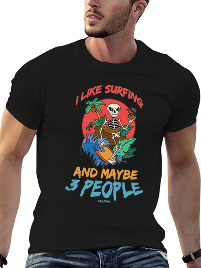 Humorous Skeleton Surfing Graphic Tee