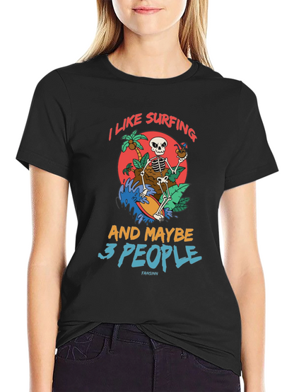 Humorous Skeleton Surfing Graphic Tee