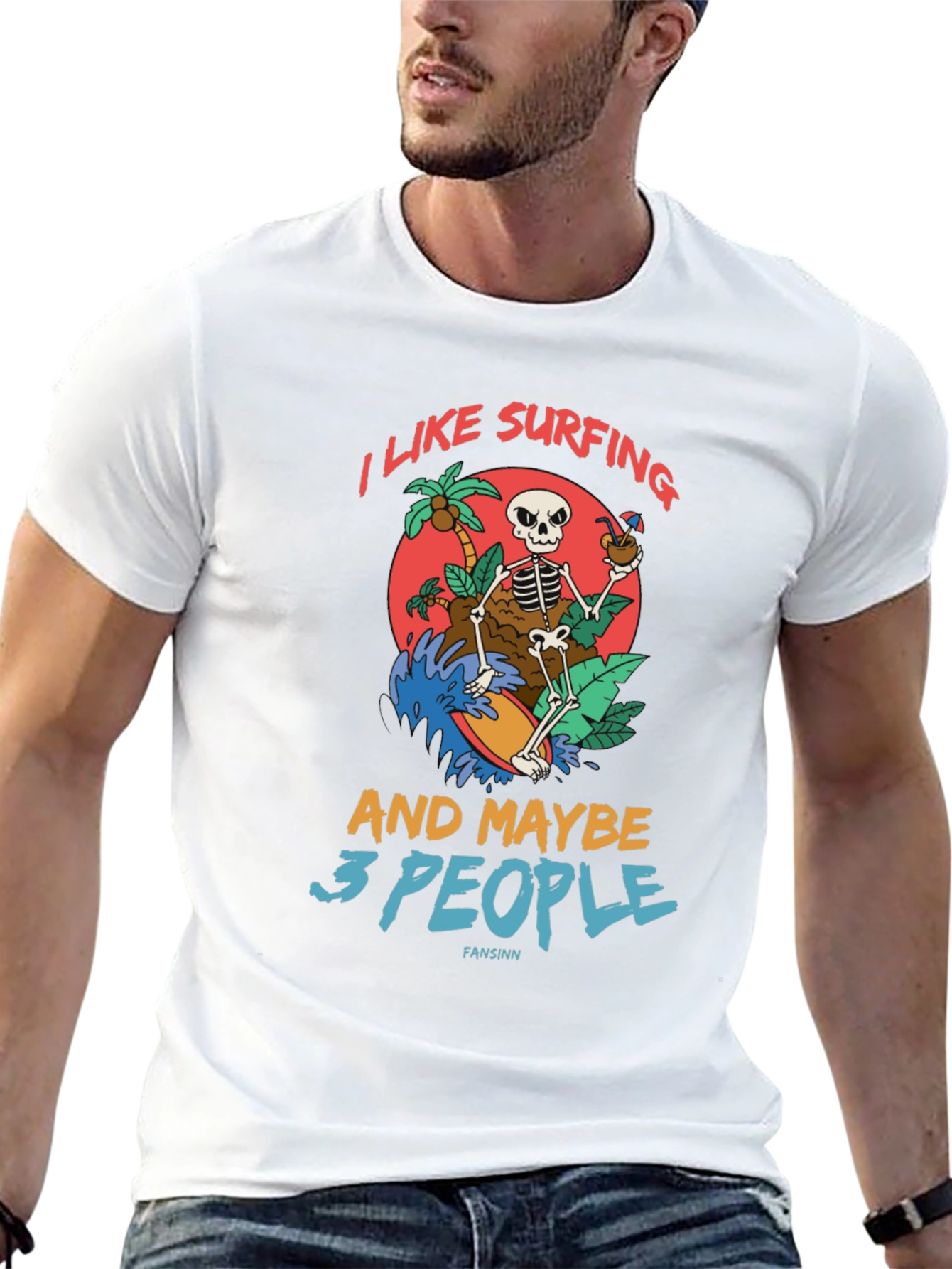Humorous Skeleton Surfing Graphic Tee