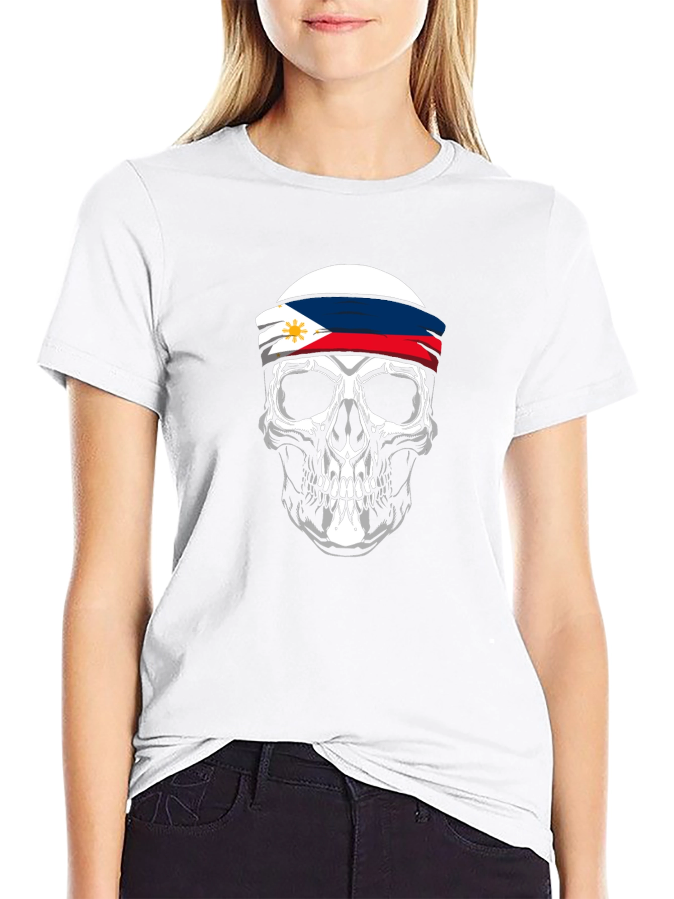 Philippine Flag Skull Graphic Tee - Black