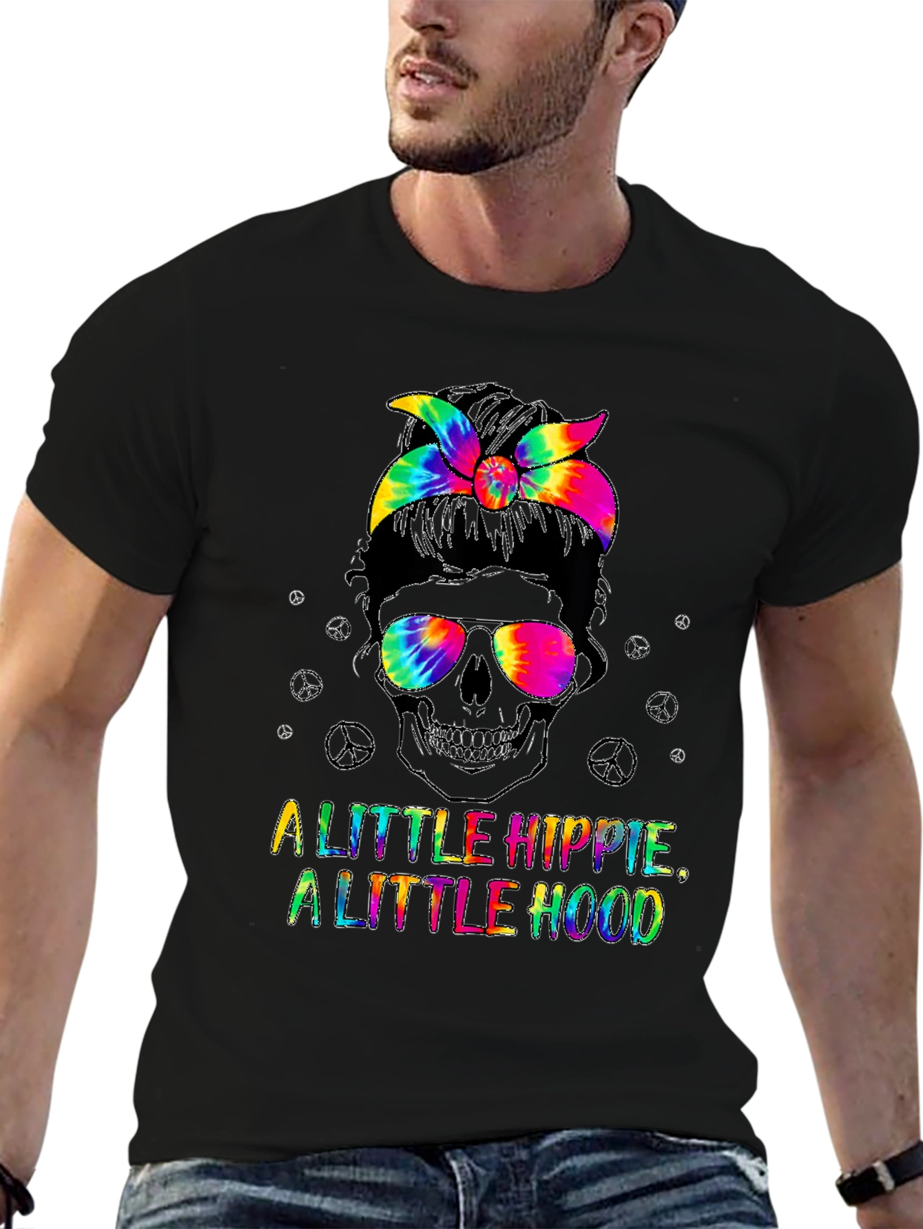 Hippie Hood Tie Dye Skull T-Shirt