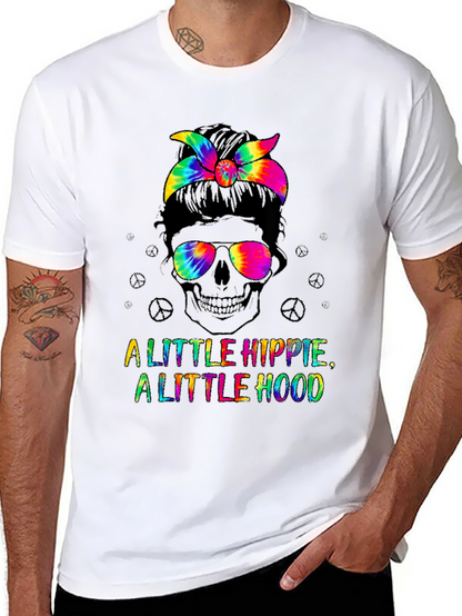 Hippie Hood Tie Dye Skull T-Shirt