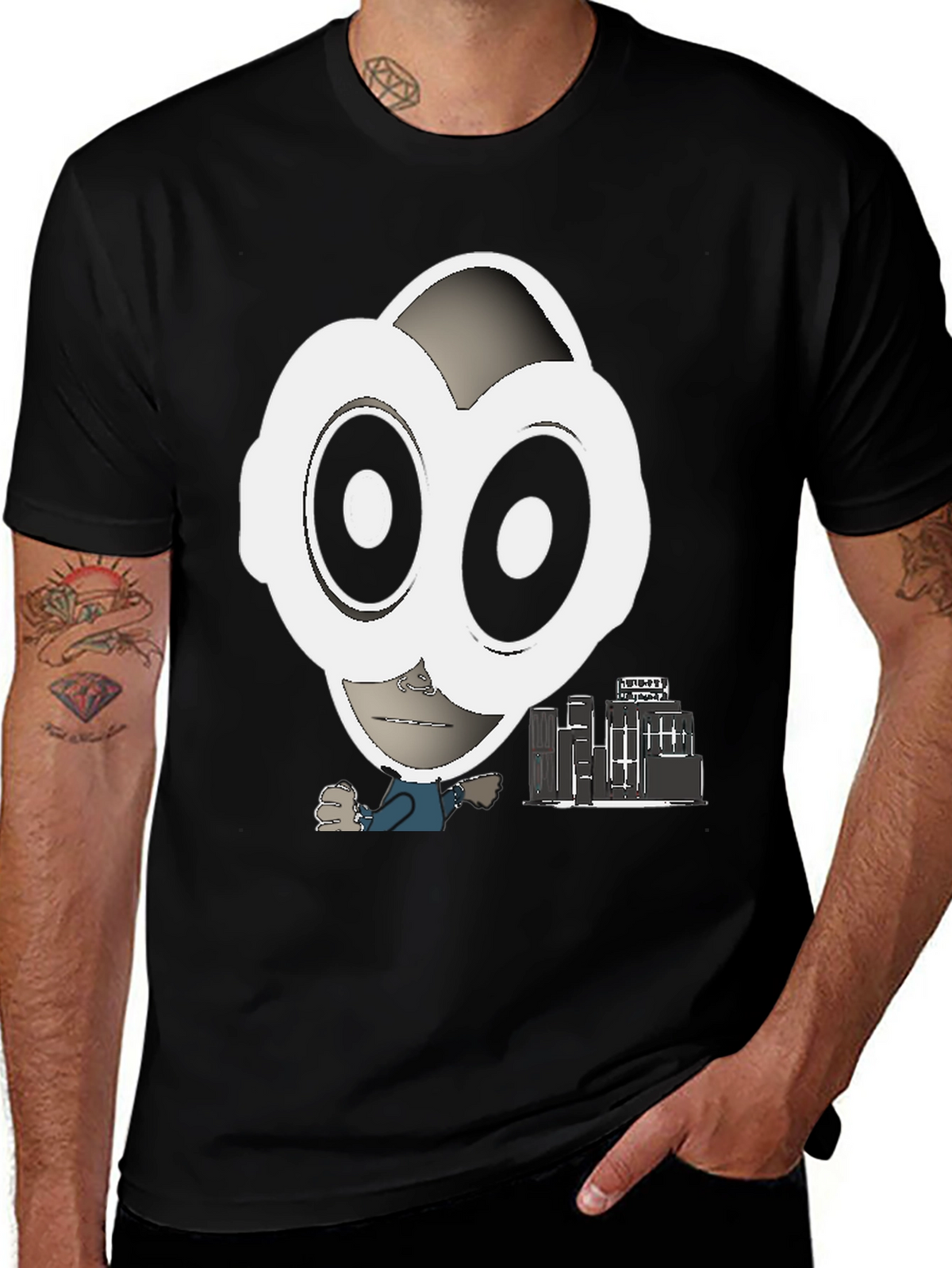 Abstract Character Graphic Tee - Black
