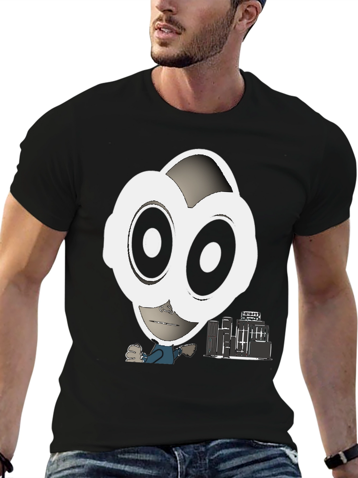 Abstract Character Graphic Tee - Black
