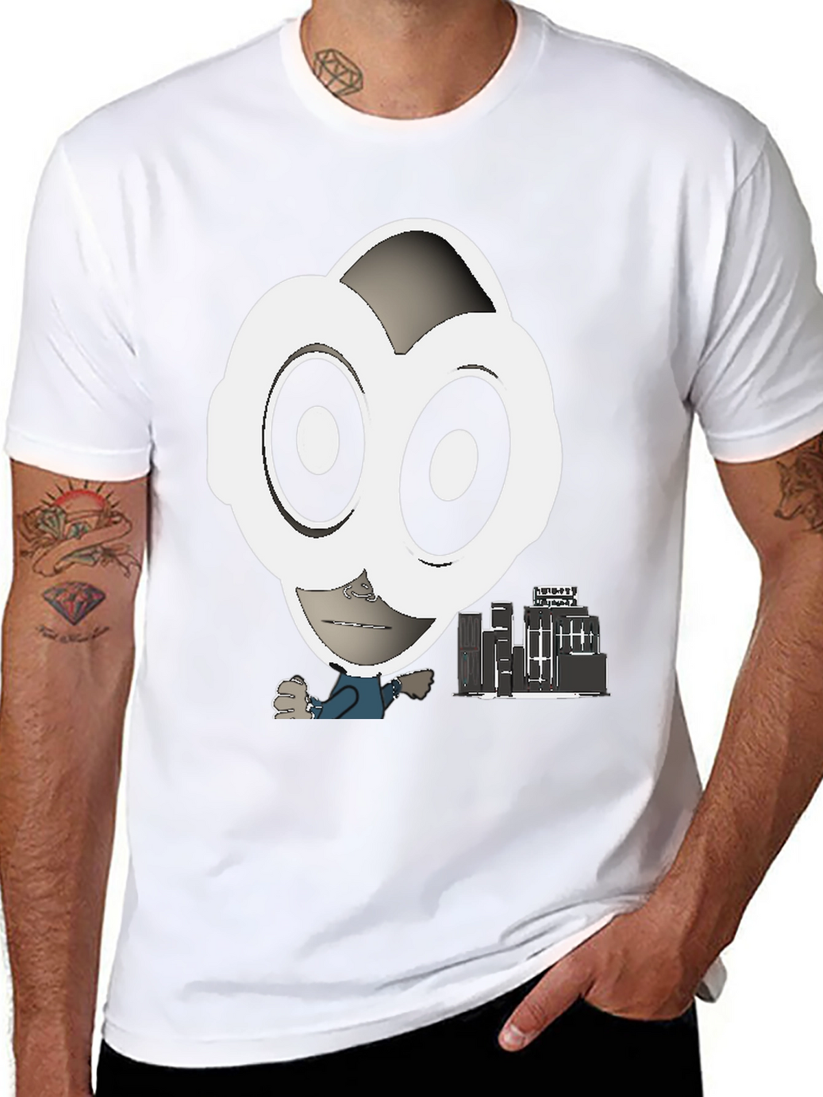 Abstract Character Graphic Tee - Black