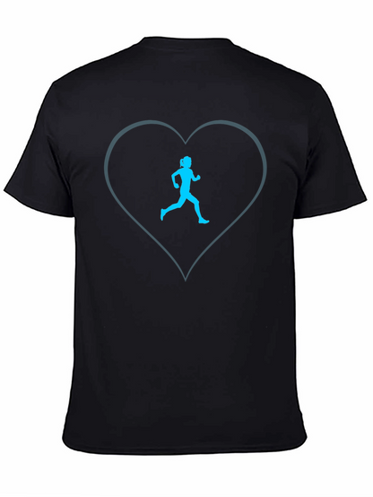 Runner Heart Tee - Black Cotton Blend Graphic T-Shirt