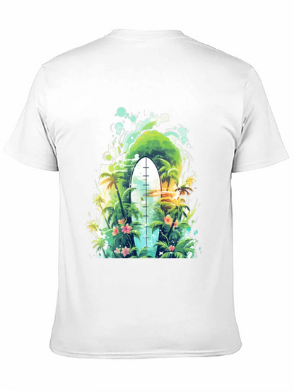 Surfs Up Tee: Tropical Island Surfboard Graphic T-Shirt